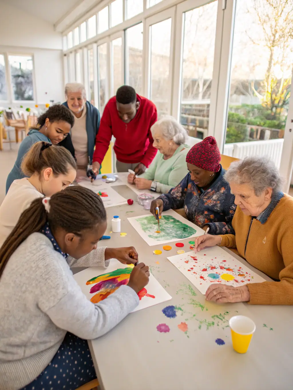 A photograph capturing a diverse group of people participating in an interactive art workshop, showcasing community engagement and creative expression.