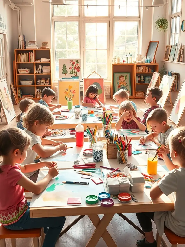 A photo of children participating in a youth art program, learning new skills and expressing their creativity under the guidance of experienced artists.